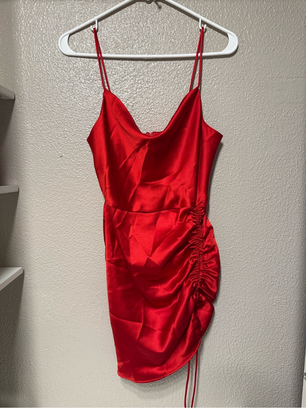 Zara Red Satin Ruched Mini Dress